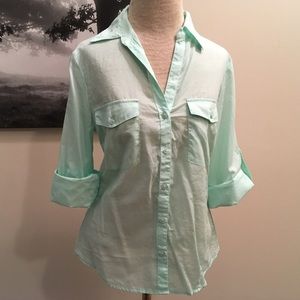 Ellen Tracy Sheer Mint Button Down Blouse